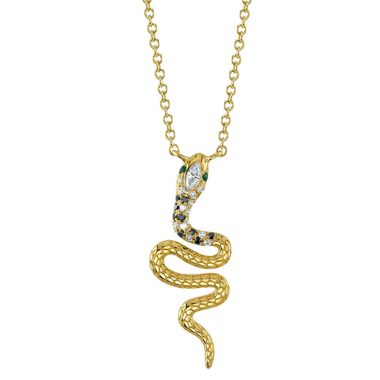 Snake Necklace with Emeralds and Diamonds