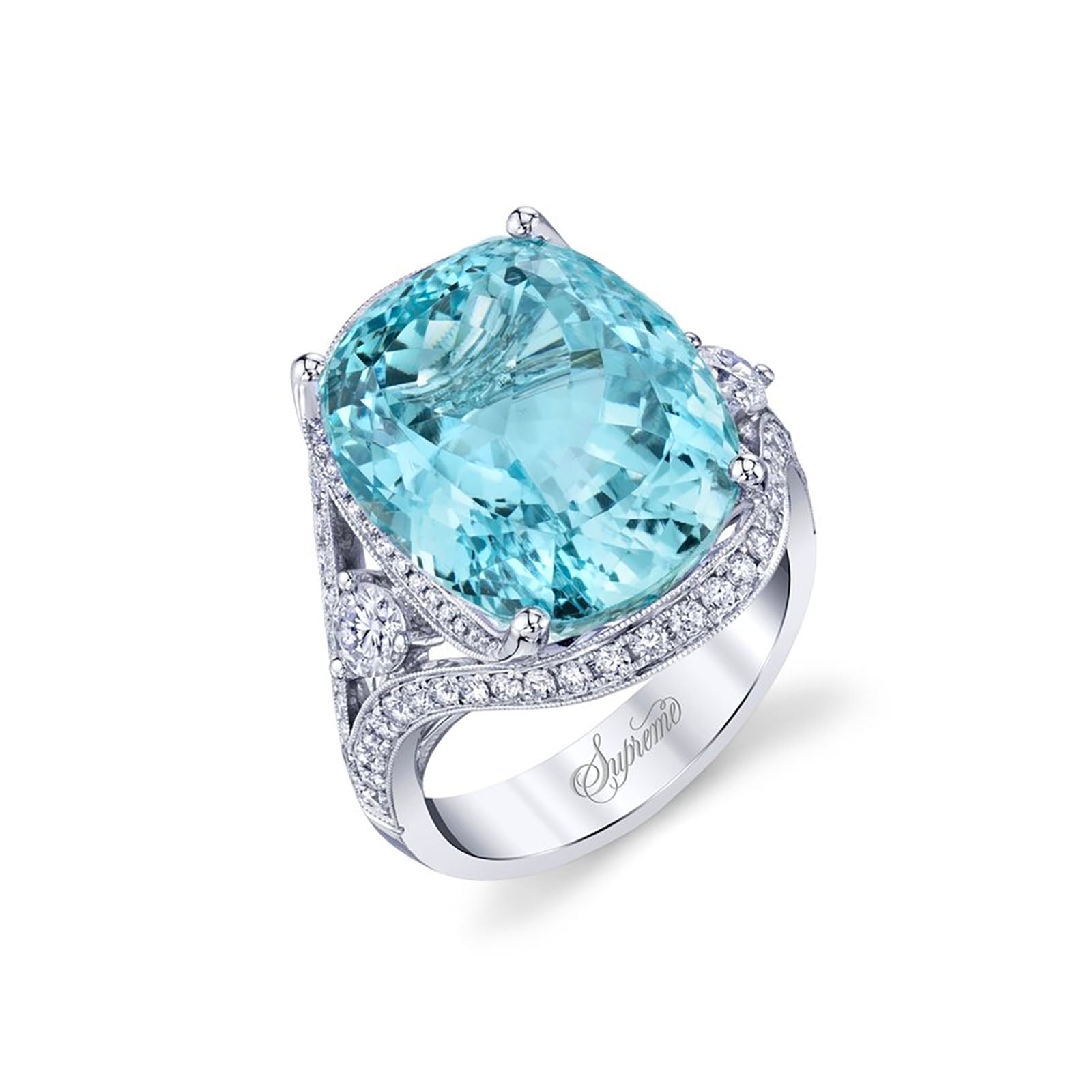 Aquamarine Cocktail Ring with Diamonds by Supreme Jewelry | Diamond Cellar