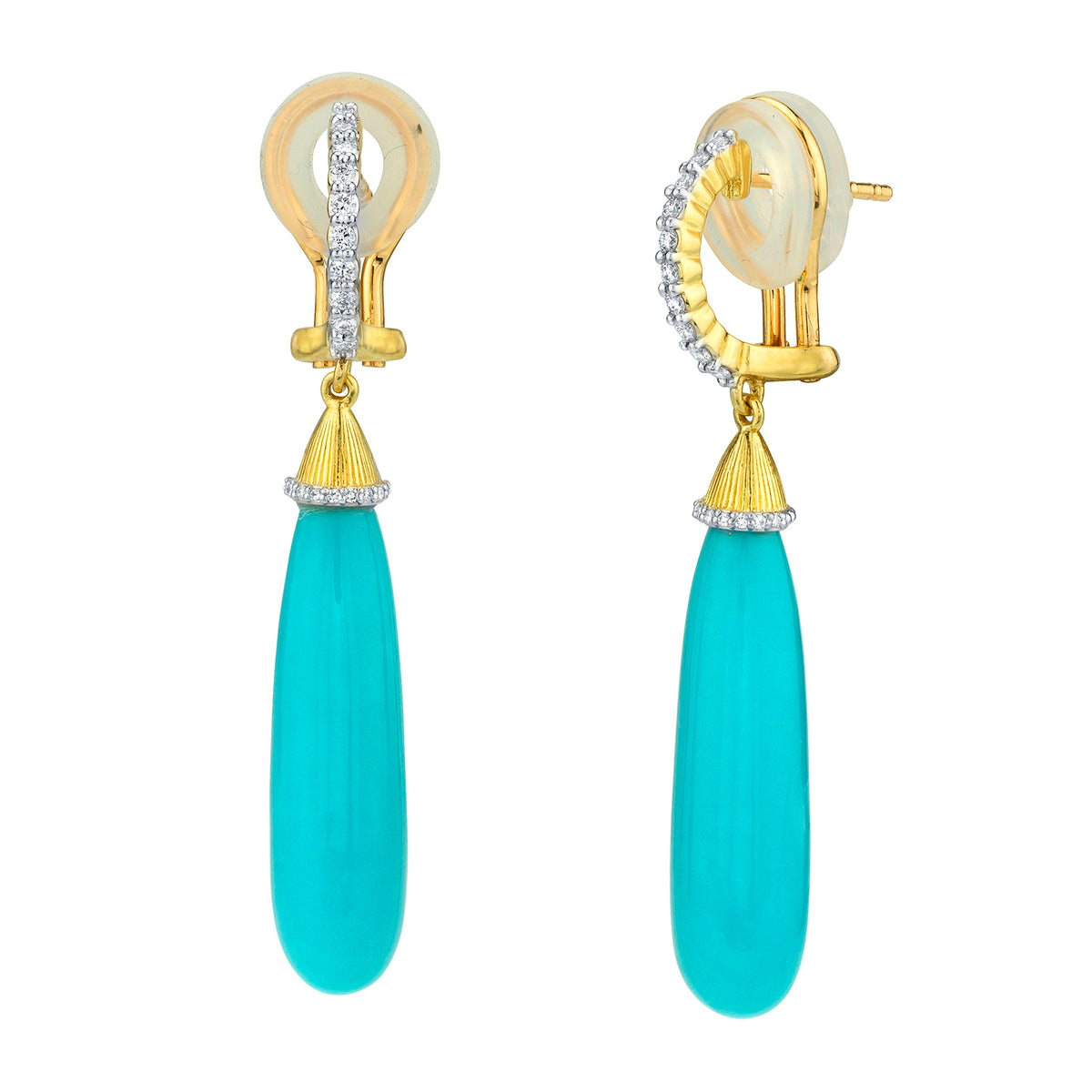 Turquoise and Diamond Drop Earrings by Sloane Street | Diamond