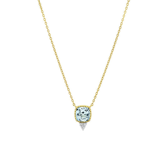 18k Yellow Gold Cushion Cut Blue Topaz Pendant Necklace