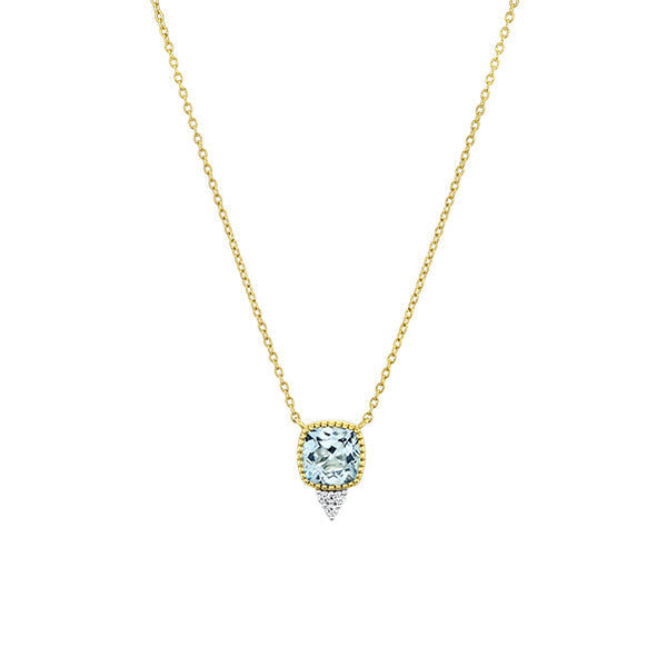 18k Yellow Gold Cushion Cut Blue Topaz Pendant Necklace