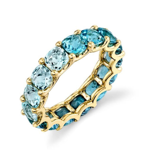 18K Yellow Gold Graduated Blue Topaz Eternity Band