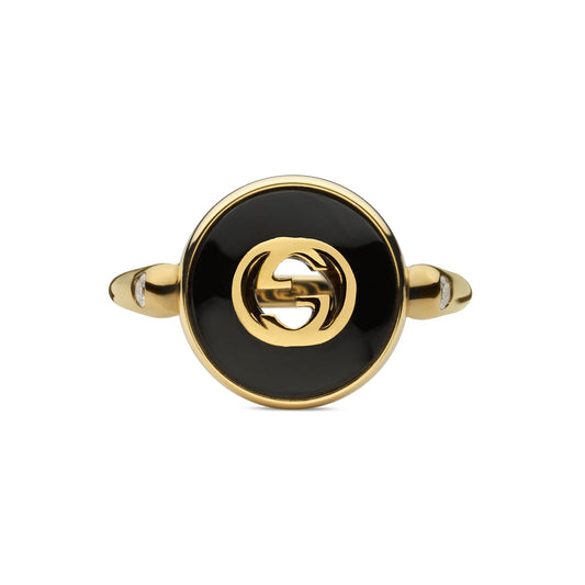 Interlocking G Ring in Black Onyx (Size 11)