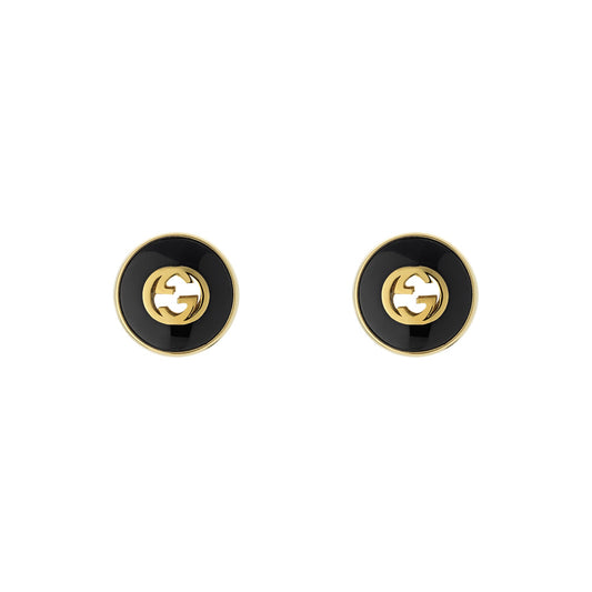 Interlocking G Stud Earrings in Black Onyx