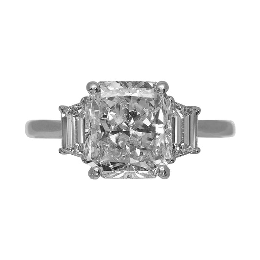 Three-Stone Lab Grown Radiant Diamond Ring with Trapezoid Shoulders