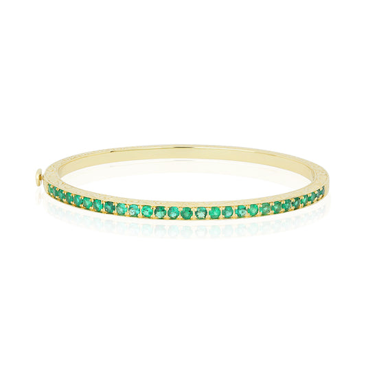 18k Yellow Gold Round Emerald Bangle