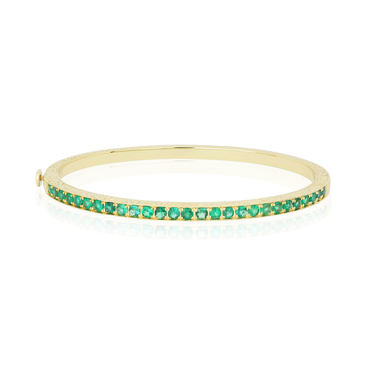 18k Yellow Gold Round Emerald Bangle