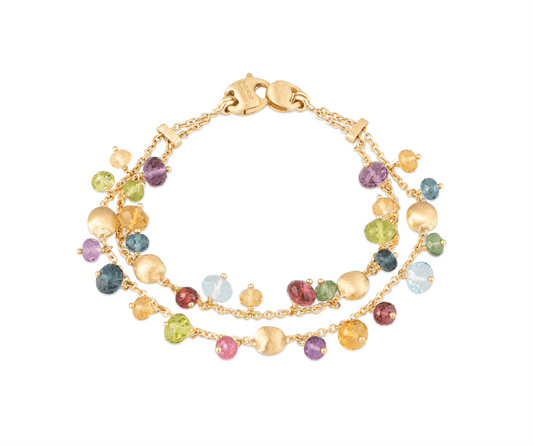 Africa Collection 18k Yellow Gold Double Strand Mixed Gemstone Bracelet