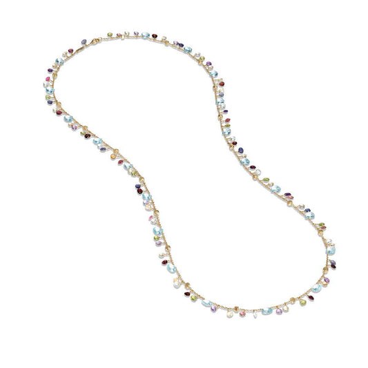 18K Gold Paradise Blue Topaz and Mixed Gemstone Long Necklace