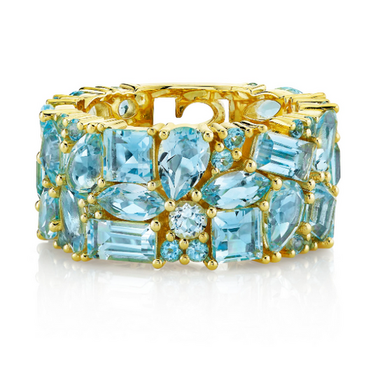 18k Yellow Gold Blue Topaz Mix Shape Band