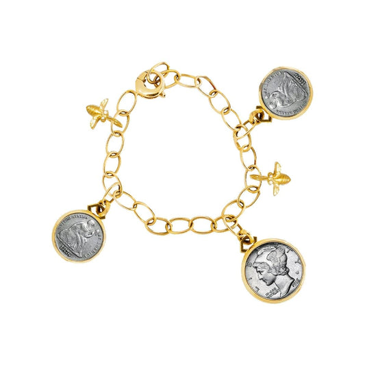 Coin, Butterfly and Bee Bracelet