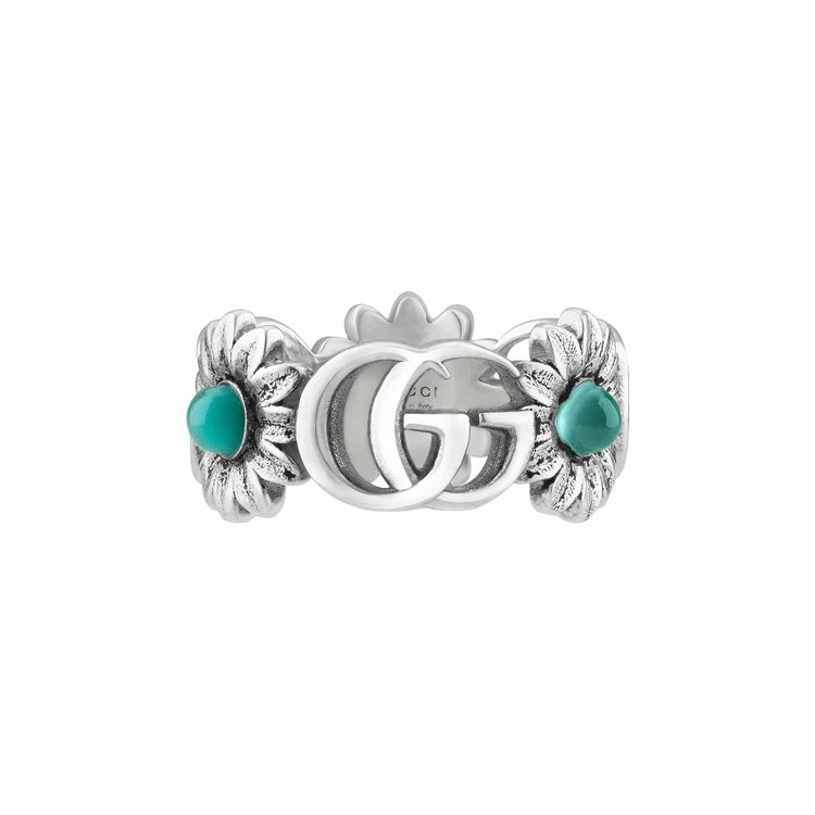 Double G Flower Ring with Mother of Pearl and Blue Topaz (Size 14)