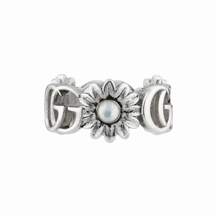 Double G Flower Ring with Mother of Pearl and Blue Topaz (Size 14)