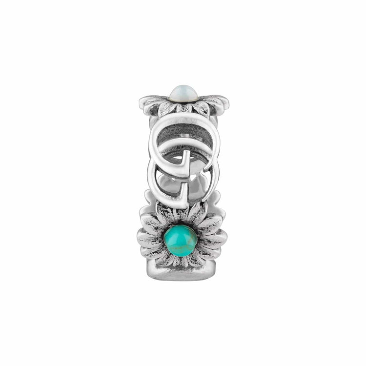 Double G Flower Ring with Mother of Pearl and Blue Topaz (Size 14)