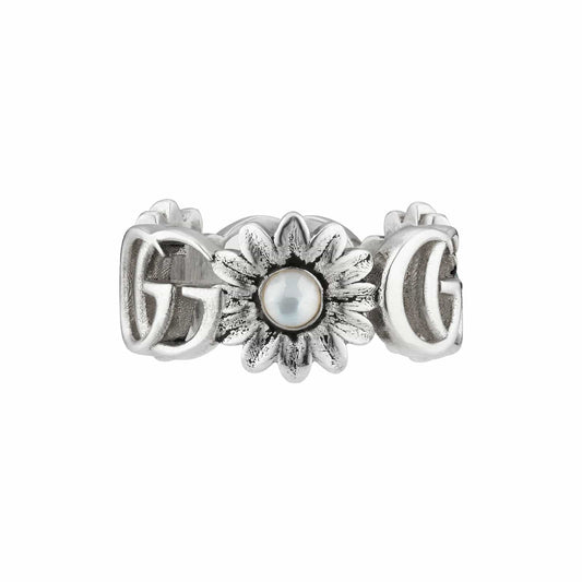 Double G Flower Ring with Mother of Pearl and Blue Topaz (Size 12)