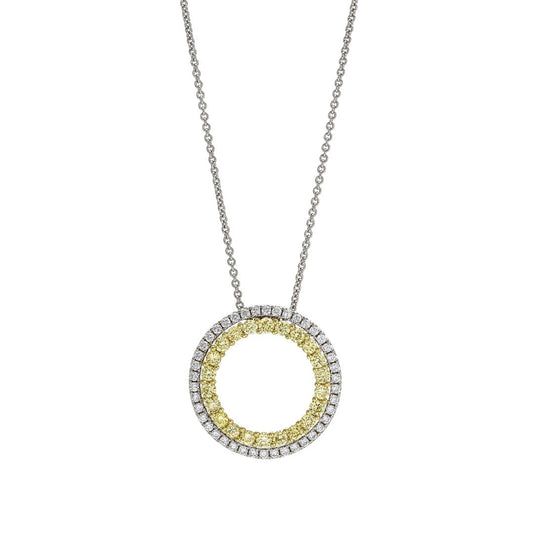 Yellow & White Diamond Open Circle Pendant