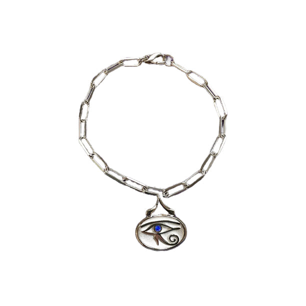 Blue Sapphire Evil Eye Paperclip Bracelet