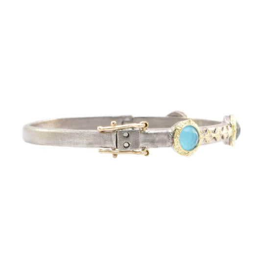 Old World Hinged Bangle with Turquoise Doublets and Diamonds