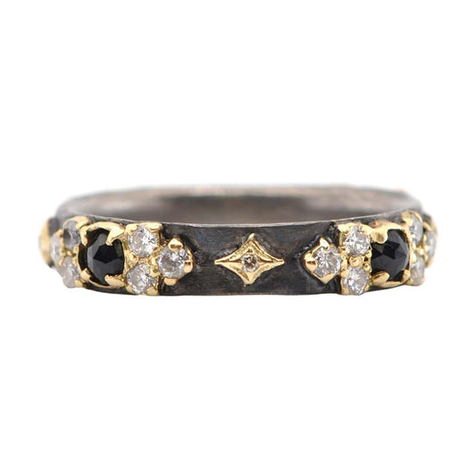 Old World Stackable Ring with Diamonds and Black Sapphires