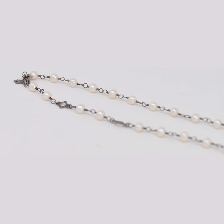 Pearl and Open Scroll Station Necklace