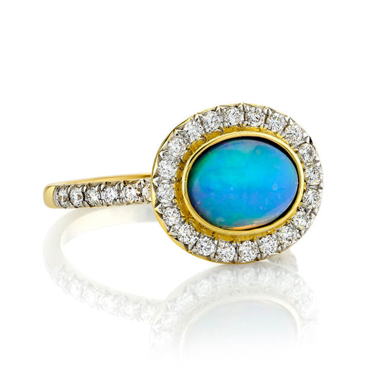 18k Yellow Gold Opal & Diamond Halo Ring