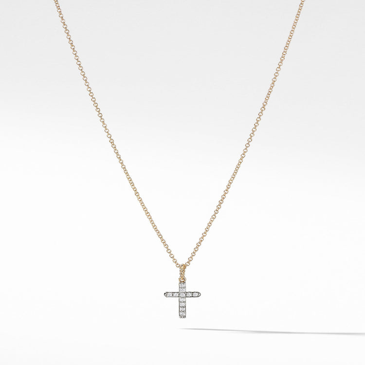 Cable Collectibles Cross with Diamonds in Gold on Chain - David Yurman- Diamond Cellar