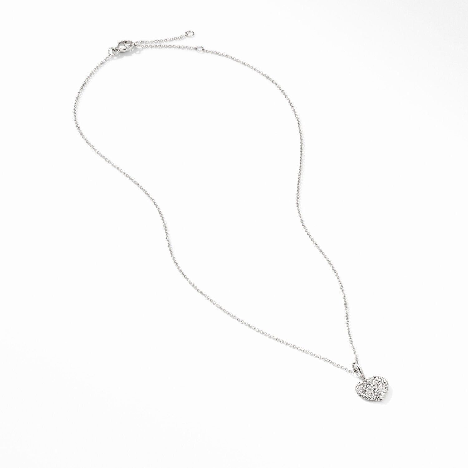 Cable Collectibles Pavé Plate Heart Charm Necklace in 18K White Gold - David Yurman- Diamond Cellar