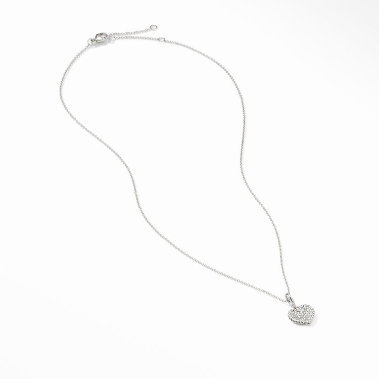 Cable Collectibles Pavé Plate Heart Charm Necklace in 18K White Gold - David Yurman- Diamond Cellar