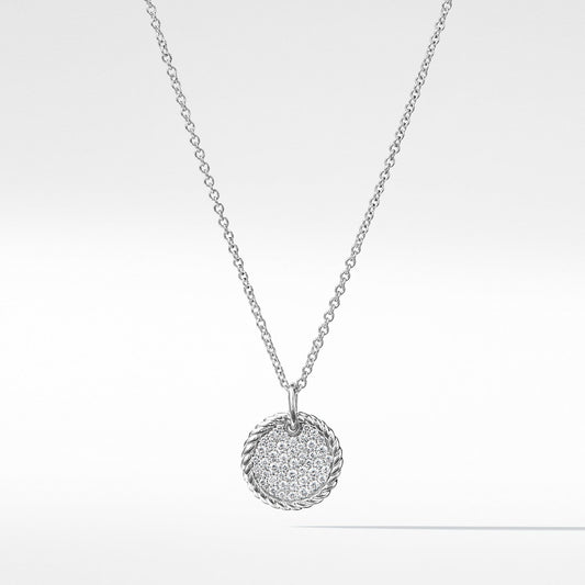 Cable Collectibles Pav預late Necklace with Diamonds in 18K White Gold - David Yurman- Diamond Cellar