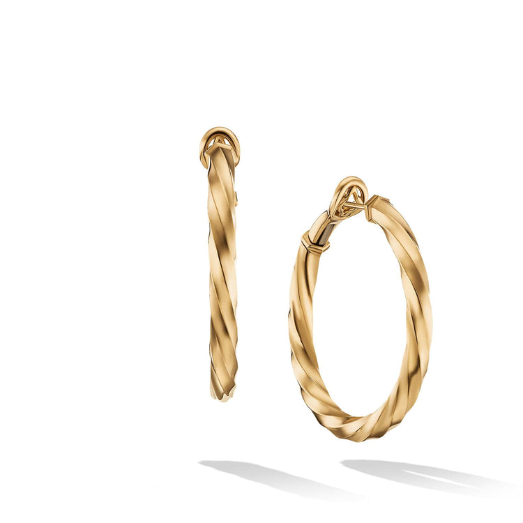 Cable Edge Hoop Earrings in Recycled 18K Yellow Gold - David Yurman- Diamond Cellar