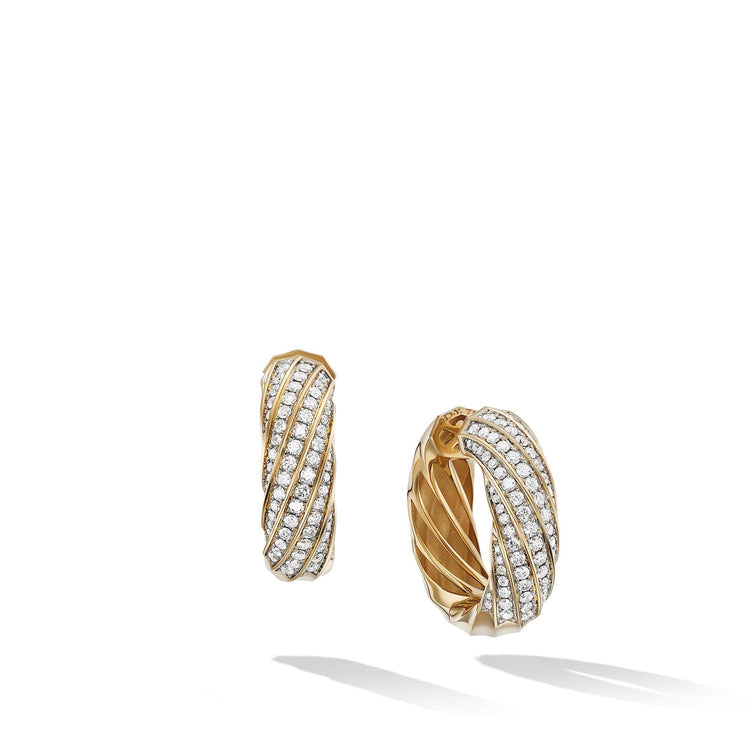 Cable Edge Hoop Earrings in Recycled 18K Yellow Gold with Pave Diamonds - David Yurman- Diamond Cellar