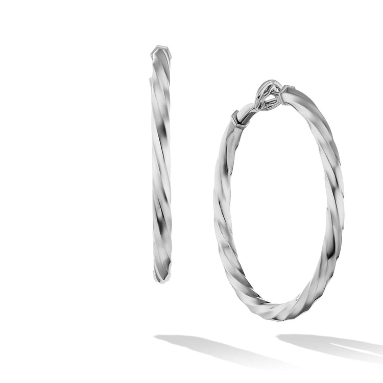 Cable Edge Hoop Earrings in Recycled Sterling Silver - David Yurman- Diamond Cellar