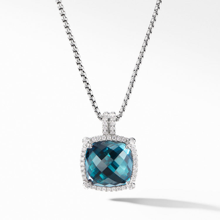 Chatelaine Pave Bezel Pendant Necklace with Hampton Blue Topaz - David Yurman- Diamond Cellar