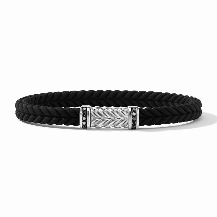 Chevron Black Rubber Bracelet with Pave Black Diamonds - David Yurman- Diamond Cellar