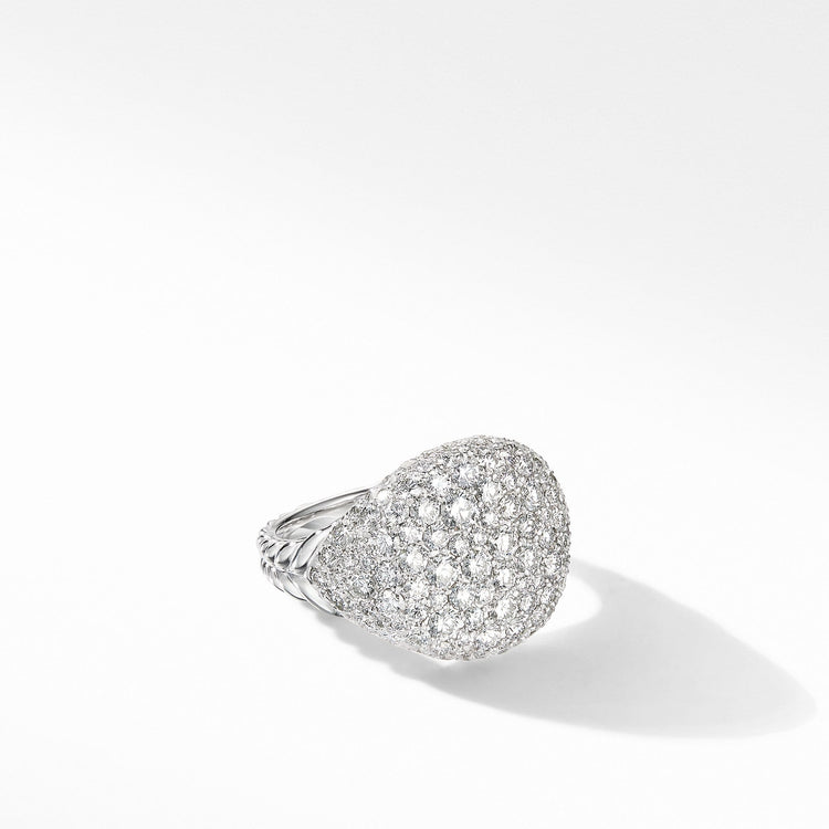 Chevron Pinky Ring in 18K White Gold with Pave Diamonds - David Yurman- Diamond Cellar