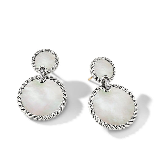 DY Elements Double Drop Earrings with Mother of Pearl and Pave Diamonds - David Yurman- Diamond Cellar