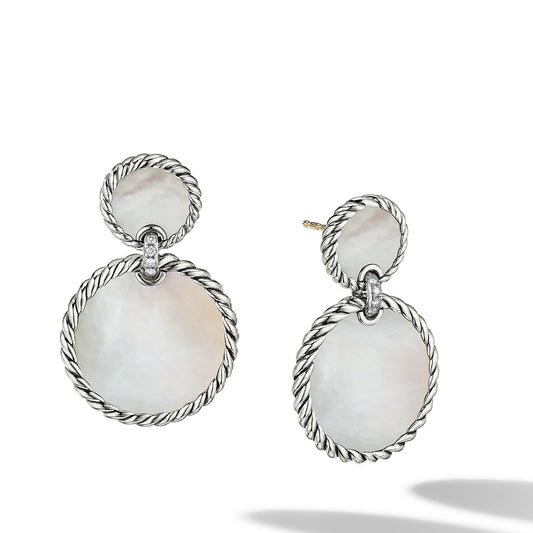 DY Elements Double Drop Earrings with Mother of Pearl and Pave Diamonds - David Yurman- Diamond Cellar