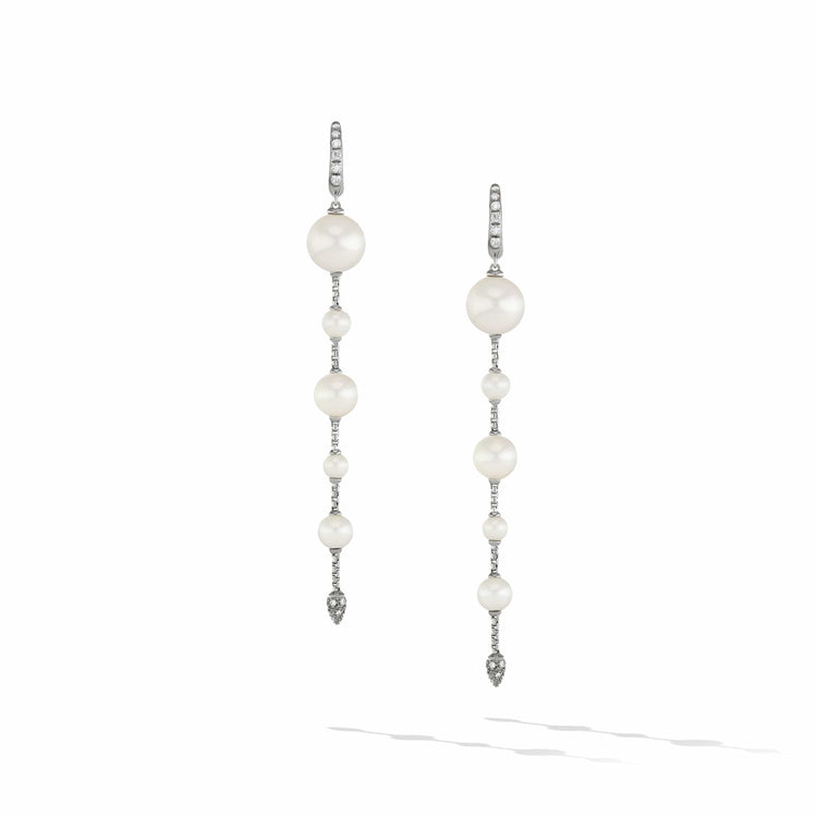 Pearl and Pave Drop Earrings in Sterling Silver with Diamonds - David Yurman- Diamond Cellar